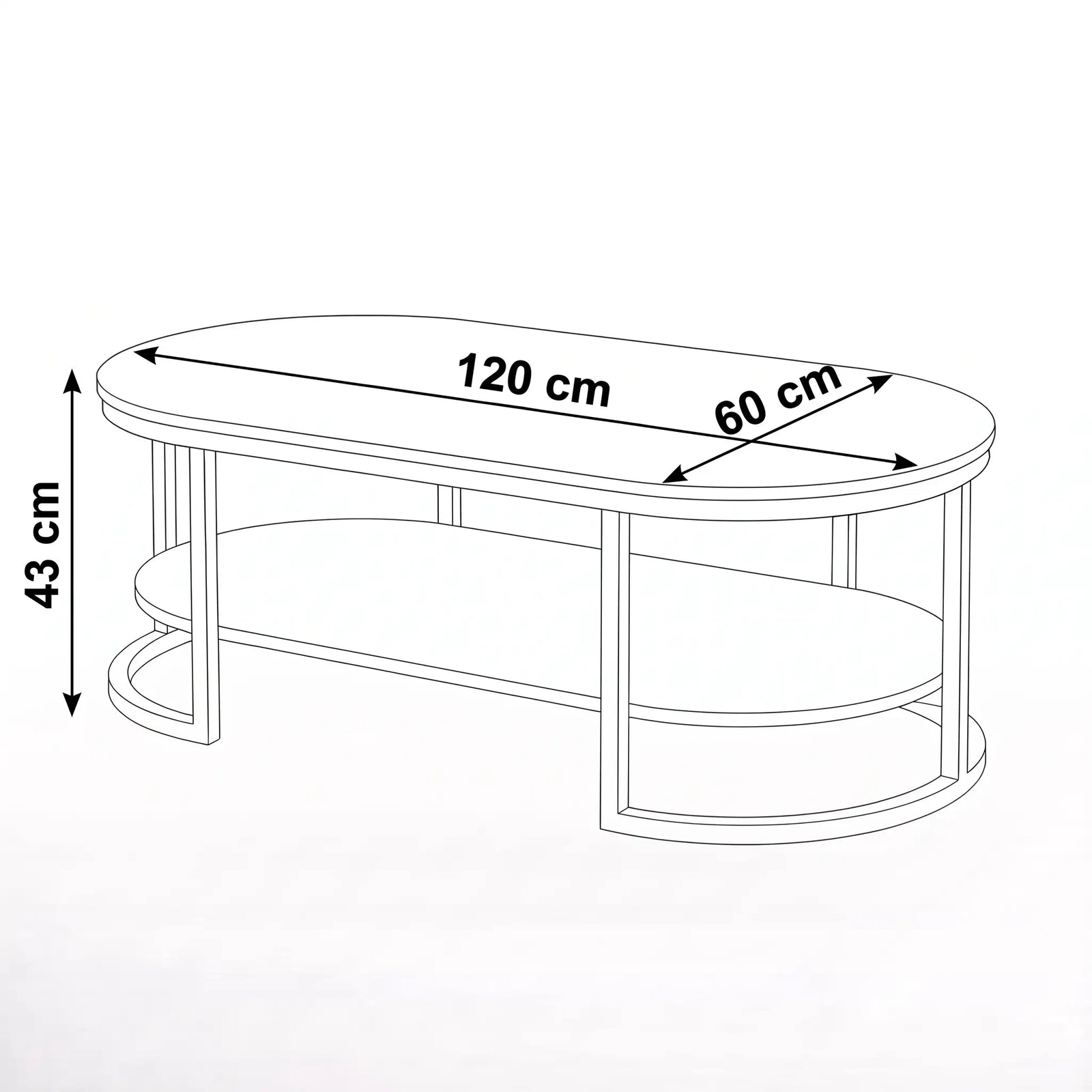Klub sto Lewa crni - dimenzije 120x60x43 cm