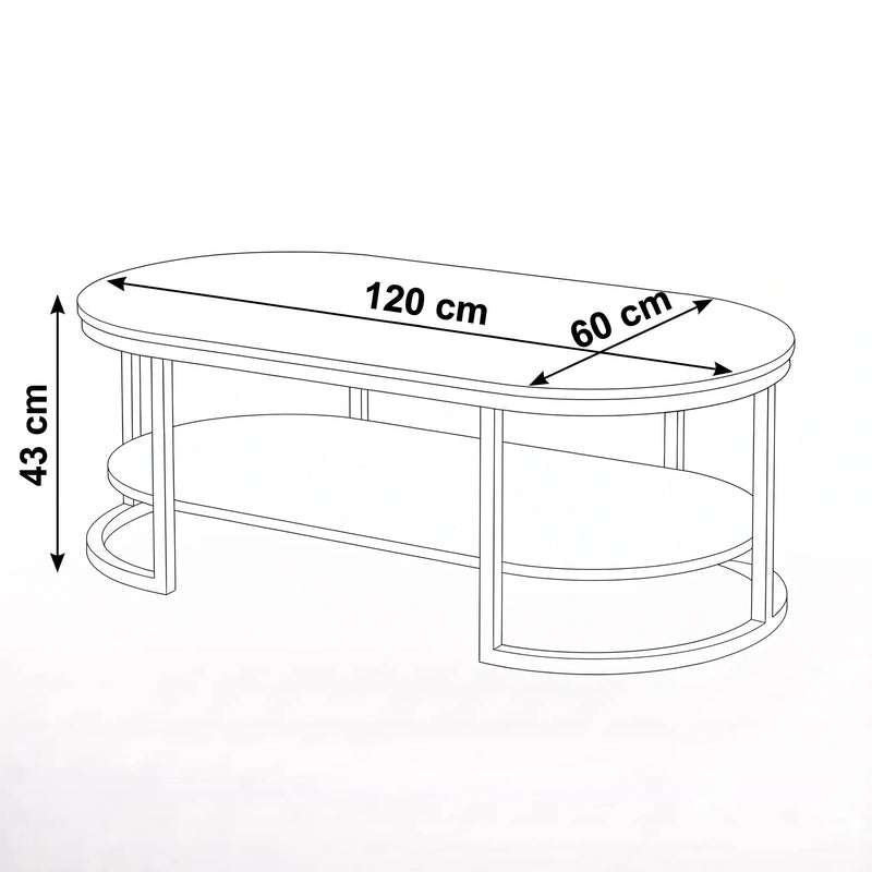 Klub sto Lewa crni - dimenzije 120x60x43 cm
