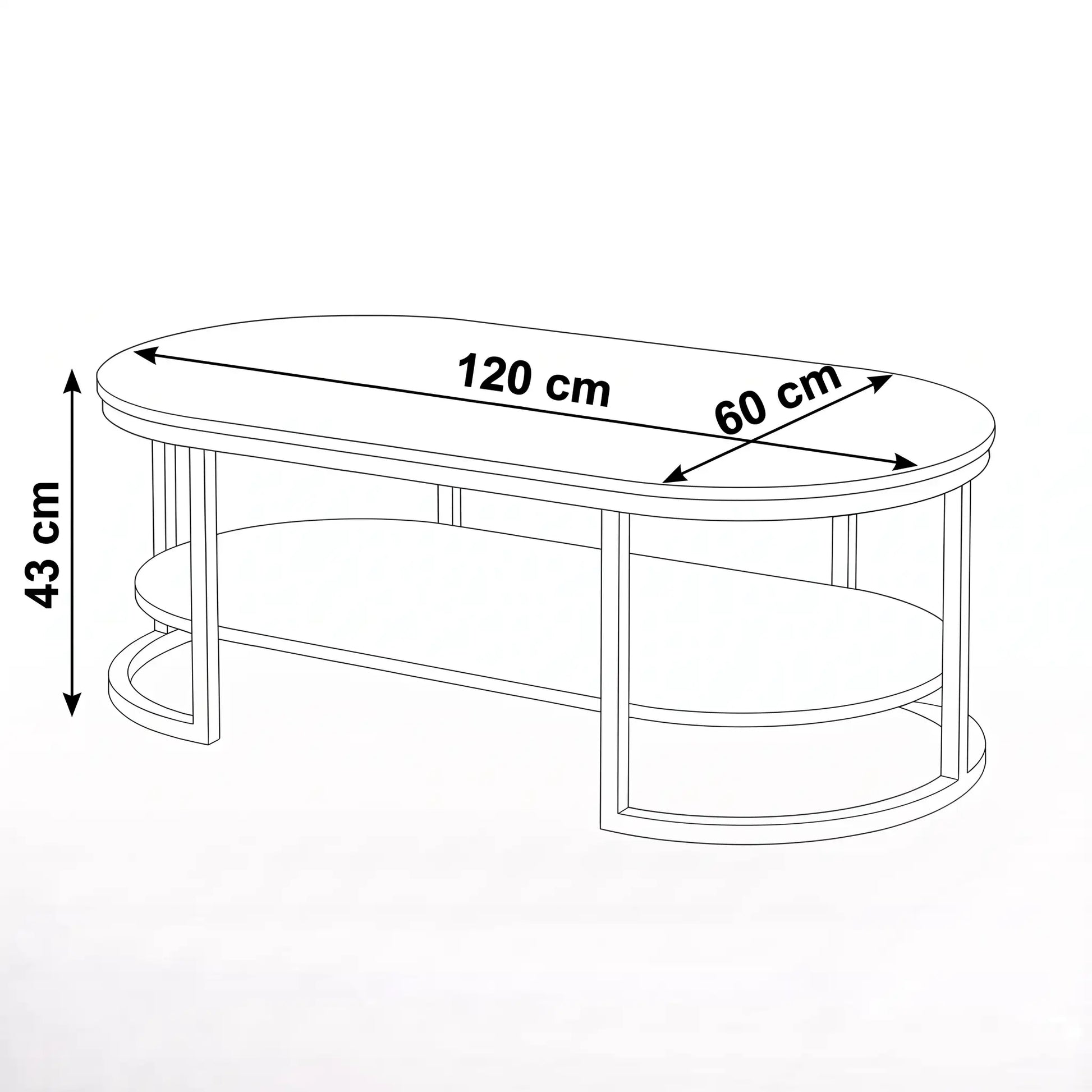 Klub sto Lewa zlatni - dimenzije 120x60x43 cm