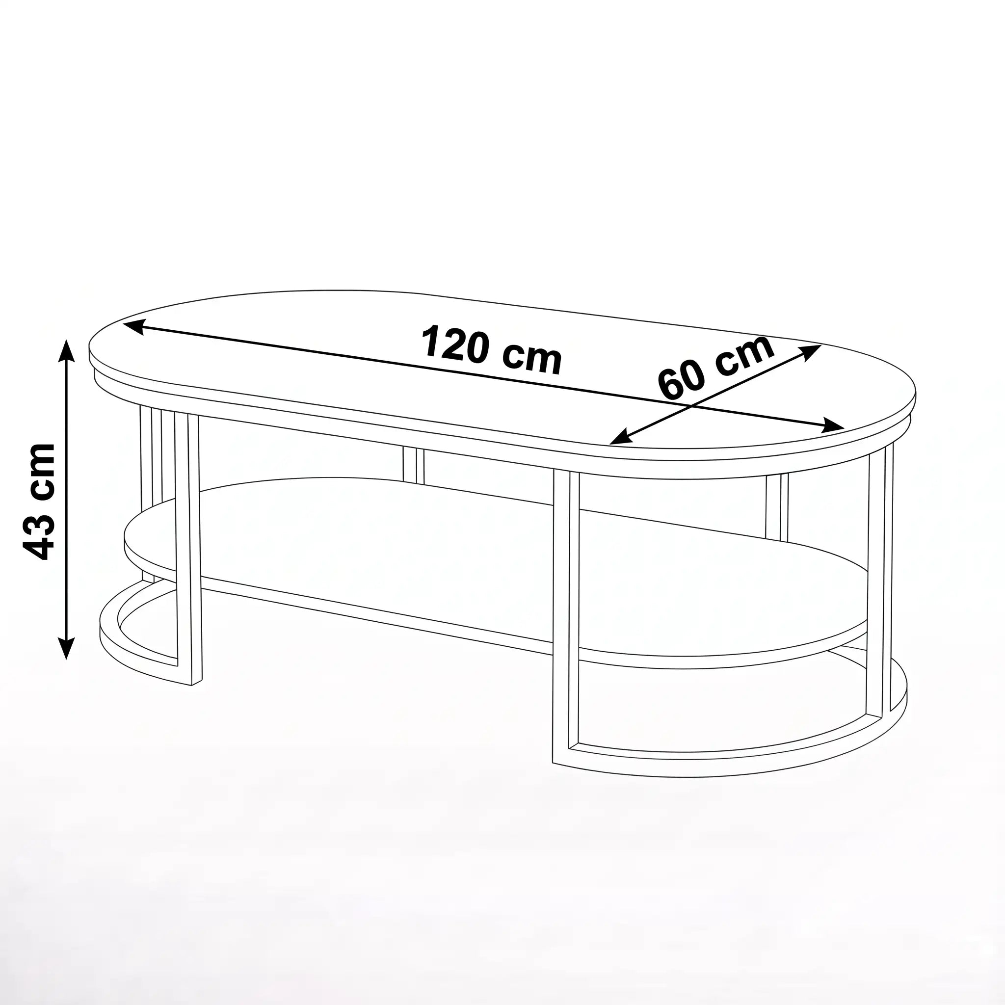 Klub sto Lewa zlatni - dimenzije 120x60x43 cm